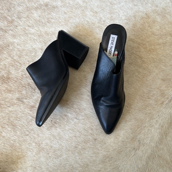 Steve Madden Savina black leather Heeled Mules size 8.5 - Picture 7 of 8